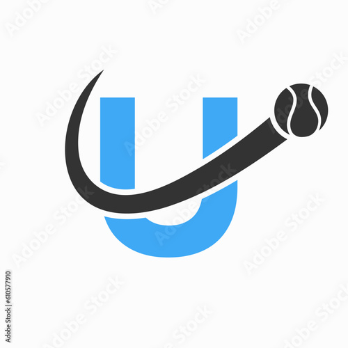 Tennis Logo Design On Letter U Template. Tennis Sport Academy, Club Logo