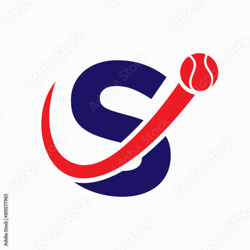 Tennis Logo Design On Letter S Template. Tennis Sport Academy, Club Logo