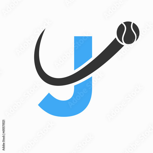 Tennis Logo Design On Letter J Template. Tennis Sport Academy, Club Logo