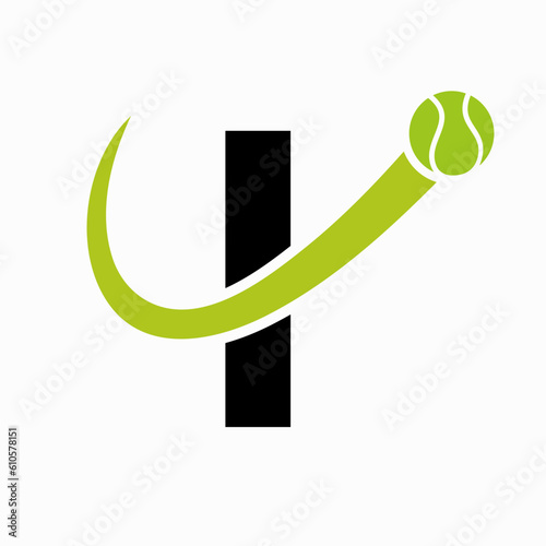 Tennis Logo Design On Letter I Template. Tennis Sport Academy, Club Logo