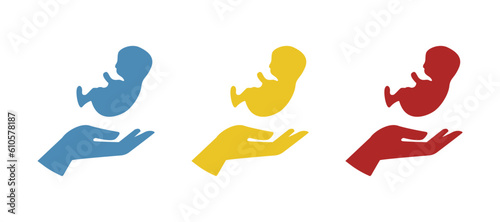 icon of a child on a hand on a white background, vector illustration