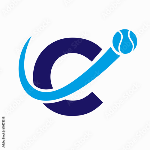 Tennis Logo Design On Letter C Template. Tennis Sport Academy, Club Logo
