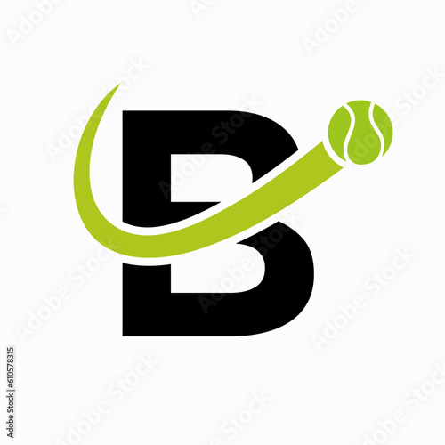 Tennis Logo Design On Letter B Template. Tennis Sport Academy, Club Logo