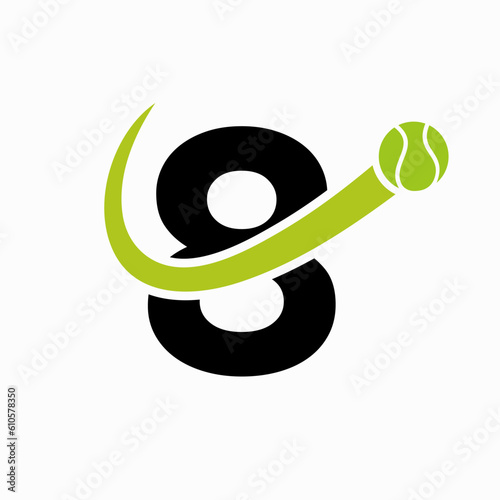 Tennis Logo Design On Letter 8 Template. Tennis Sport Academy, Club Logo