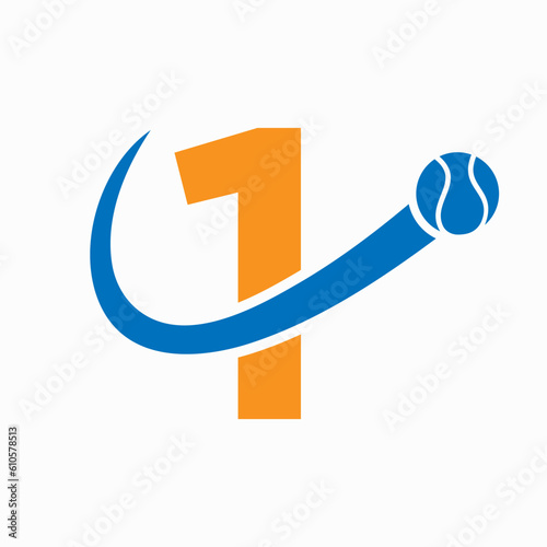 Tennis Logo Design On Letter 1 Template. Tennis Sport Academy, Club Logo