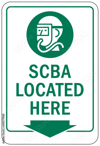 Breathing air station sign and labels scba located here
