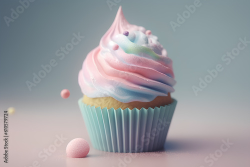 Cupcake isolated 3d render illustration in pastel colors ai generated