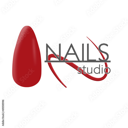 Red abstract nail polish bottle. Nails studio vector logo