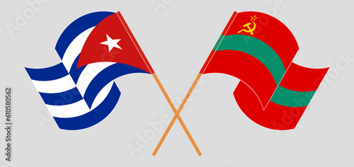 Crossed and waving flags of Cuba and Transnistria