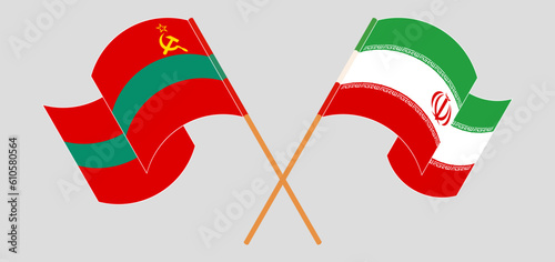 Crossed and waving flags of Transnistria and Iran