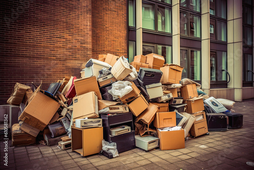 Obraz na płótnie waste office rubbish ready for removal outside offices, garbage problem, Ai generative w salonie