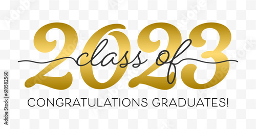 Class of 2023. Congratulations graduates graduation concept on a transparent background .Flat style easily editable line art vector stock illustration.
