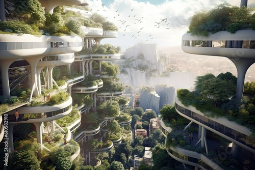 concept ecology buildings with balconies full of greenery generative ai
