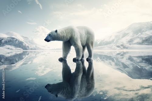 Polar bear standing on an ice floe with soft colors and cool tones. Generative AI © Gelpi