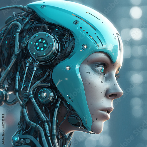 A side face of an woman artificial intelligence, like a human, generative AI