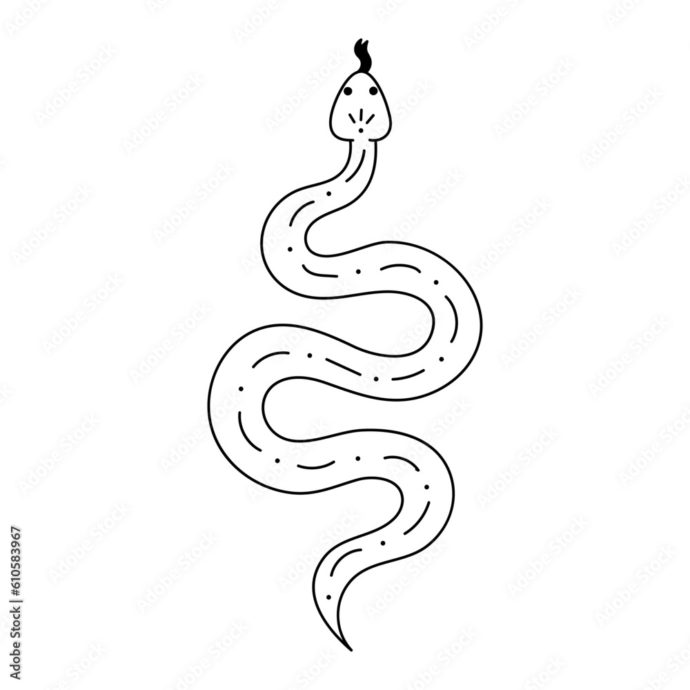Hand drawn doodle snake isolated on white background. Vintage snake in trendy retro style, magical esoteric elements. Hand drawn doodle snake isolated on white background. Vintage snake in trendy retro style, magical esoteric elements.