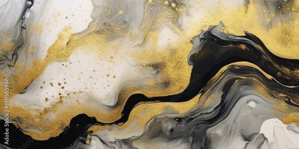 Abstract black and white marble texture with gold splashes, blue luxury background, Natural luxury abstract fluid art watercolor in alcohol ink technique, Generative AI Abstract black and white marble texture with gold splashes, blue luxury background, Natural luxury abstract fluid art watercolor in alcohol ink technique, Generative AI