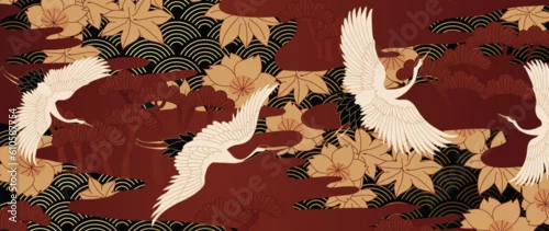 Naklejka na ścianę wzór w stylu orientalnym, żurawie