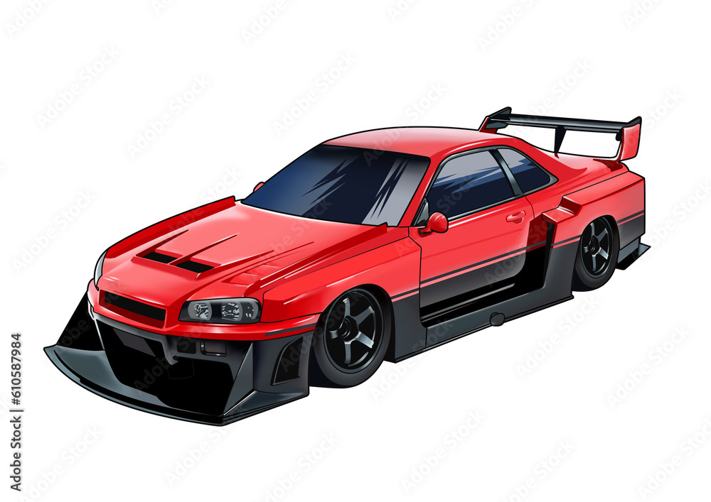 Naklejka premium Interesting daily modification of red sedan cars