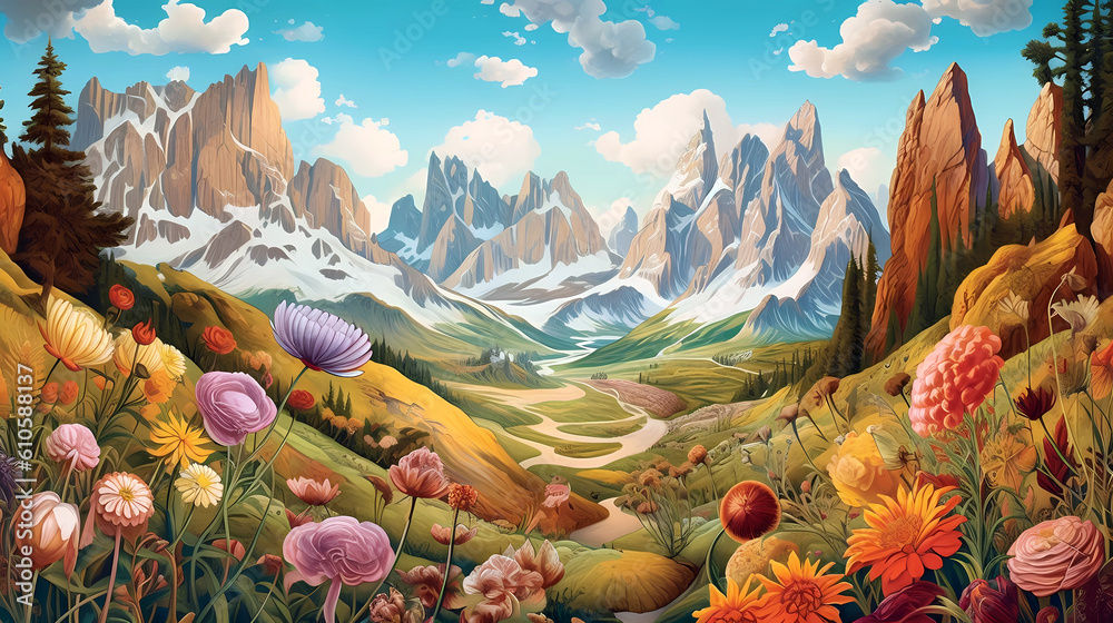 Illustration of beautiful view of Dolomiti, Italy