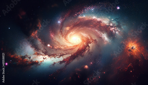 Galaxy supernova nebular background of the universe celestial stars in the night sky during a cosmic event forming spiral arms and a black hole, computer Generative AI stock illustration image