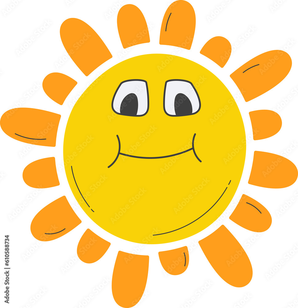 Cute Sun with sunshine. Isolated illustration on transparent background.