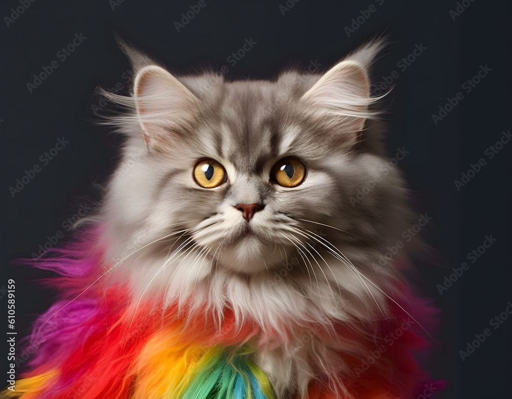 Persian kitten in pride parade. Concept of LGBTQ pride. AI generated Persian kitten in pride parade. Concept of LGBTQ pride. AI generated