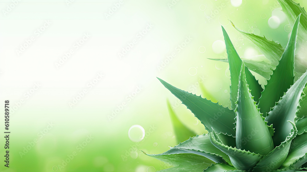 Aloe Vera closeup. Aloevera plant, natural organic renewal cosmetics, alternative medicine. Aloe Vera leaf close-up. Skin care concept, moisturizing. On green background. Generative AI Aloe Vera closeup. Aloevera plant, natural organic renewal cosmetics, alternative medicine. Aloe Vera leaf close-up. Skin care concept, moisturizing. On green background. Generative AI