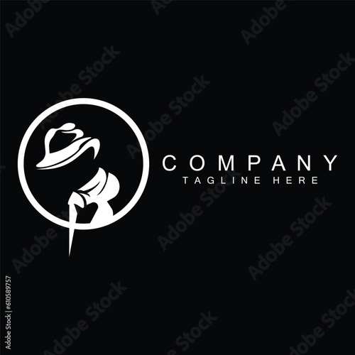 Detective Man Logo Design, Mafia Detective Fashion Tuxedo And Hat Illustration Vector, BlackMan Businesman Icon