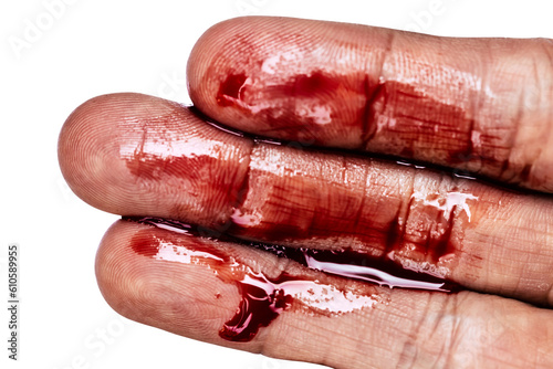 The blood stains on the hands
