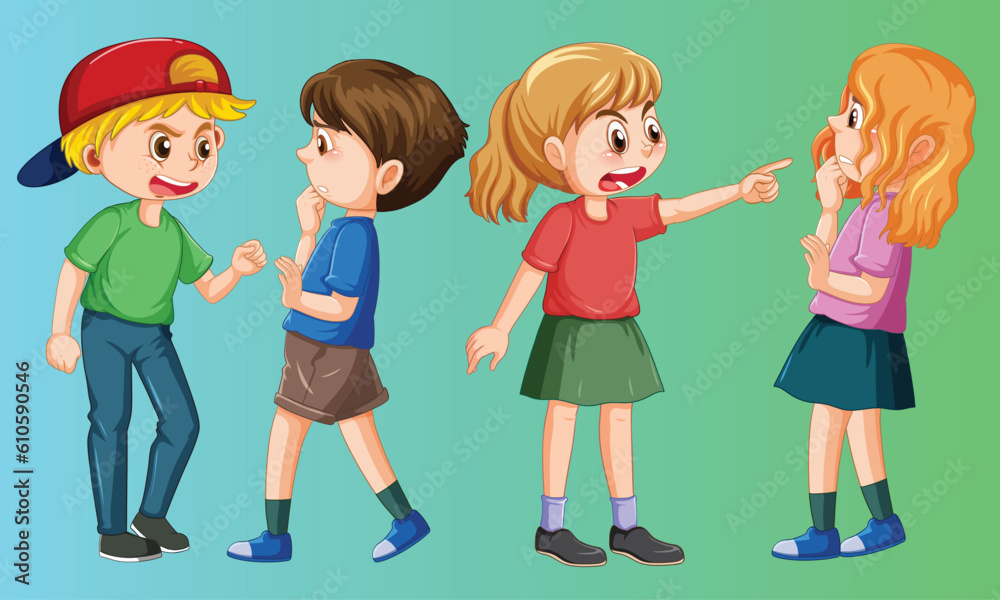 Set of bully kids cartoon character design Set of bully kids cartoon character design