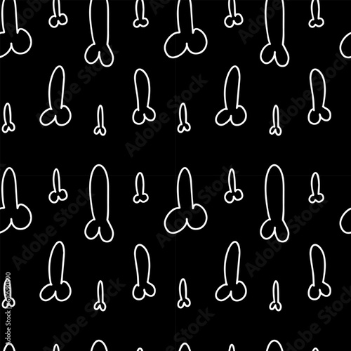 Man penis doodle seamless pattern. Hand drawn penis sketch pattern on black background