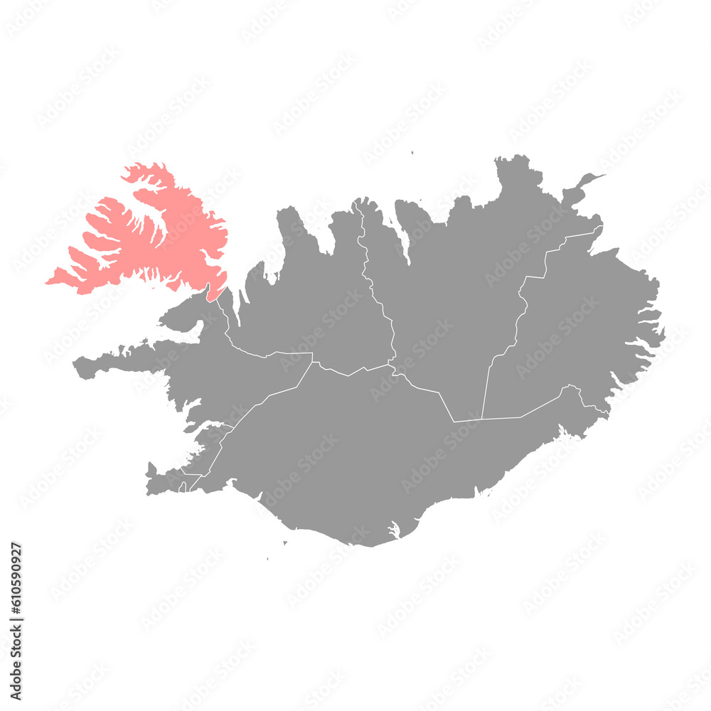 Fototapeta premium Westfjords district map, administrative district of Iceland. Vector illustration.