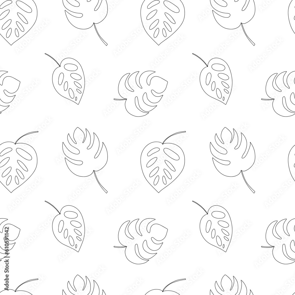 Monstera leaf seamless pattern. Vector monstera doodle pattern Monstera leaf seamless pattern. Vector monstera doodle pattern