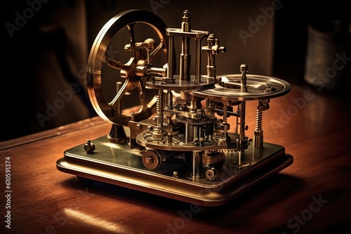 Miniature perpetual motion machine that uses motion to generate energy. Generative AI
