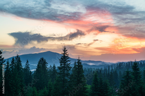Fototapeta Naklejka Na Ścianę i Meble -  Scenic mountains landscape at sunset