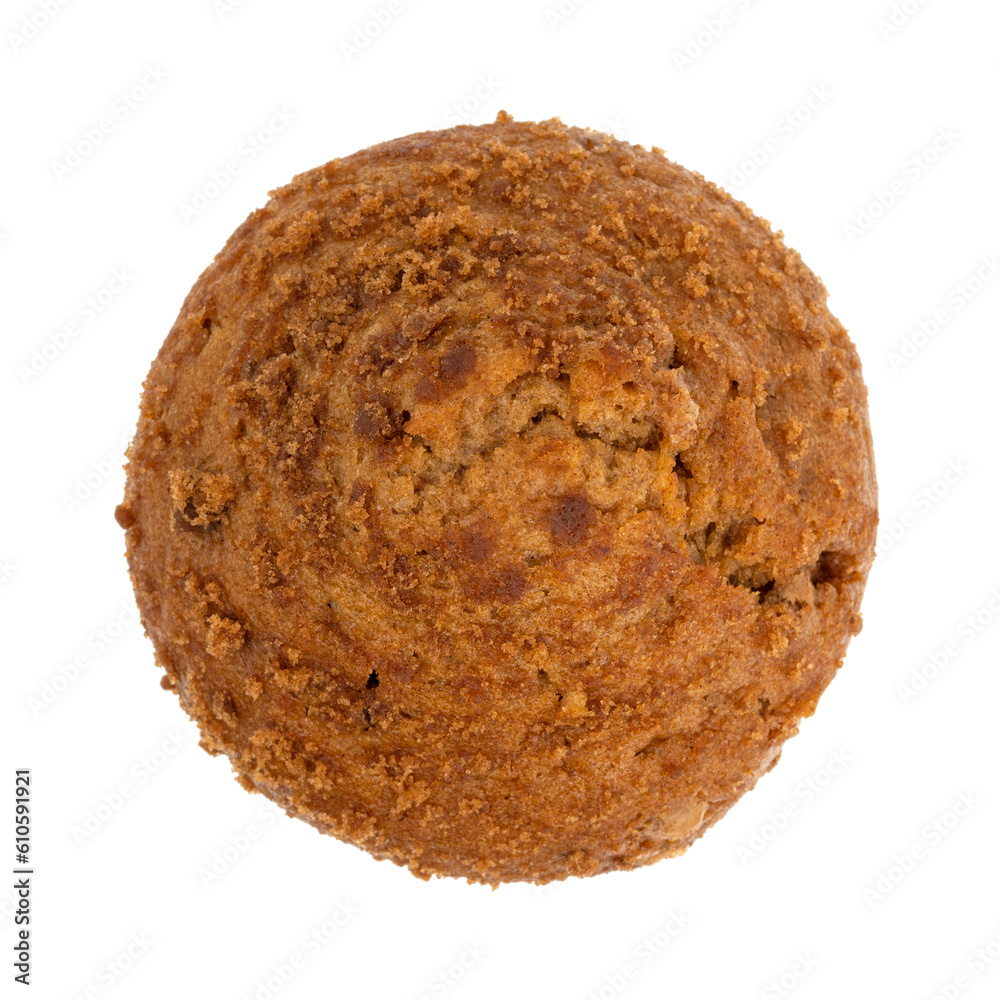 Top view of a delicious freshly baked cinnamon muffin isolated on a white background. Top view of a delicious freshly baked cinnamon muffin isolated on a white background.