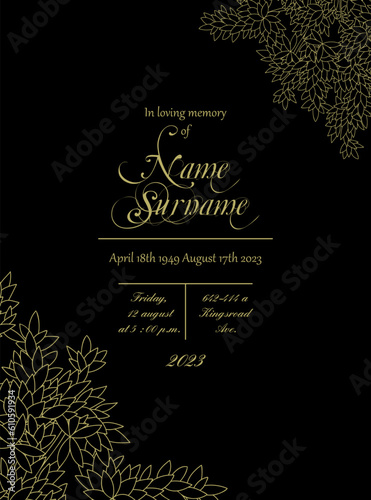 Funeral Ceremony Invitation Card with Elegant Foliage Frame