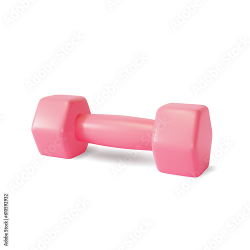 3d Gym Equipment Pink Dumbbell Cartoon Style Symbol of Fitness Exercise Isolated on a White Background. Vector illustration