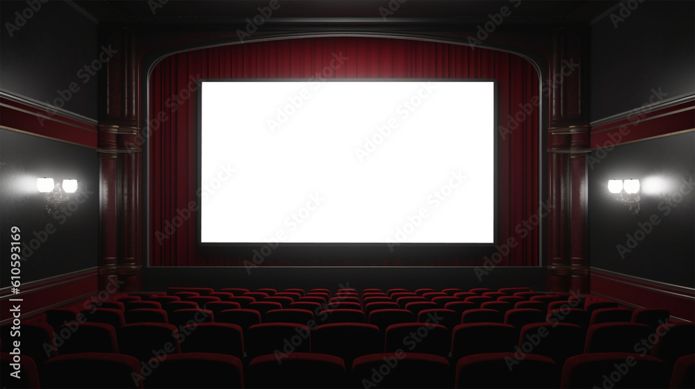 A rustic cinema room with a transparent screen, Generative AI A rustic cinema room with a transparent screen, Generative AI