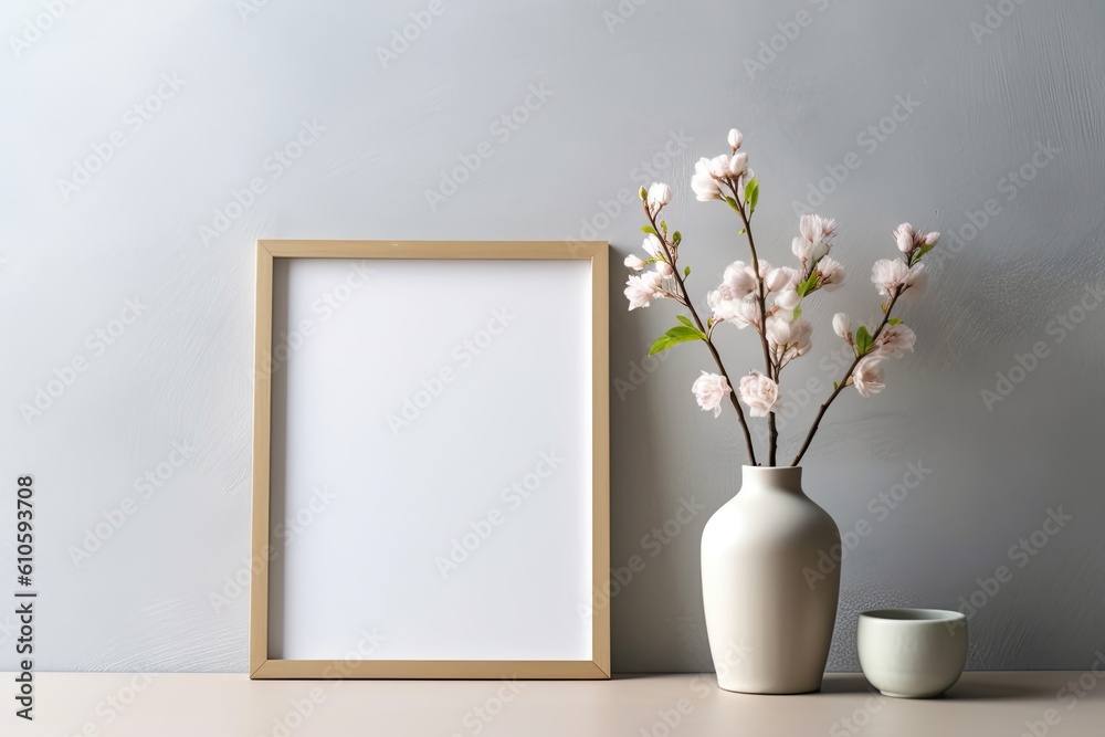 Mock up poster frame in modern interior background