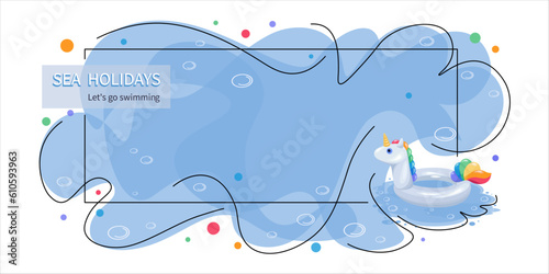 Unicorn. Beach inflatable toy. Water safety for children. Lifebuoy. Water safety for children. Vector 