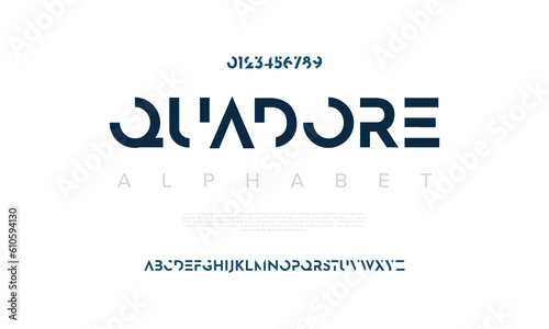 Abstract digital technology logo font alphabet. Minimal modern urban fonts for logo, brand etc. Typography typeface uppercase lowercase and number. vector illustration