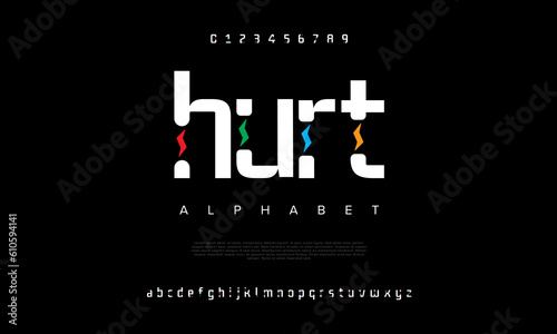 Abstract digital technology logo font alphabet. Minimal modern urban fonts for logo, brand etc. Typography typeface uppercase lowercase and number. vector illustration