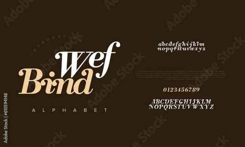 Elegant luxury abstract wedding fashion logo font alphabet. Minimal classic  urban fonts for logo, brand etc. Typography typeface uppercase lowercase and number. vector illustration
