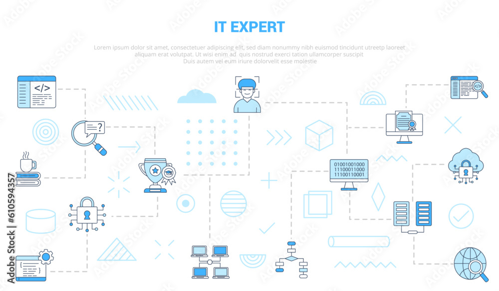 it expert concept with icon set template banner with modern blue color style