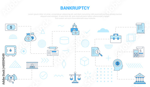 bankruptcy financial concept with icon set template banner with modern blue color style