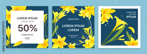 Set of postcards with beautiful flowers in vector. Cards, banners with yellow flowers in vector. Elegant, solid postcards.