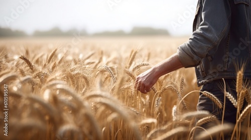 A vast field stretches before me, adorned with tall and vibrant stalks of corn. The golden grains sway gently in the breeze, creating a mesmerizing dance that captivates the senses. photo