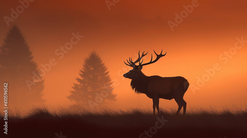 elk or deer. wildlife in nature at sunset. generative ai